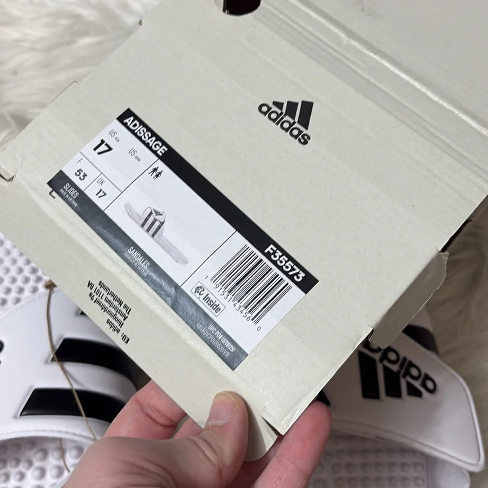 NEW In Box Adidas Adissage Slide Sandals Black And White Men’s 17